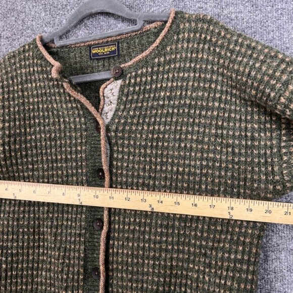 WOOLRICH Women's Green Tan Textured Knit Button Front Cardigan Sweater Medium - Picture 6 of 8